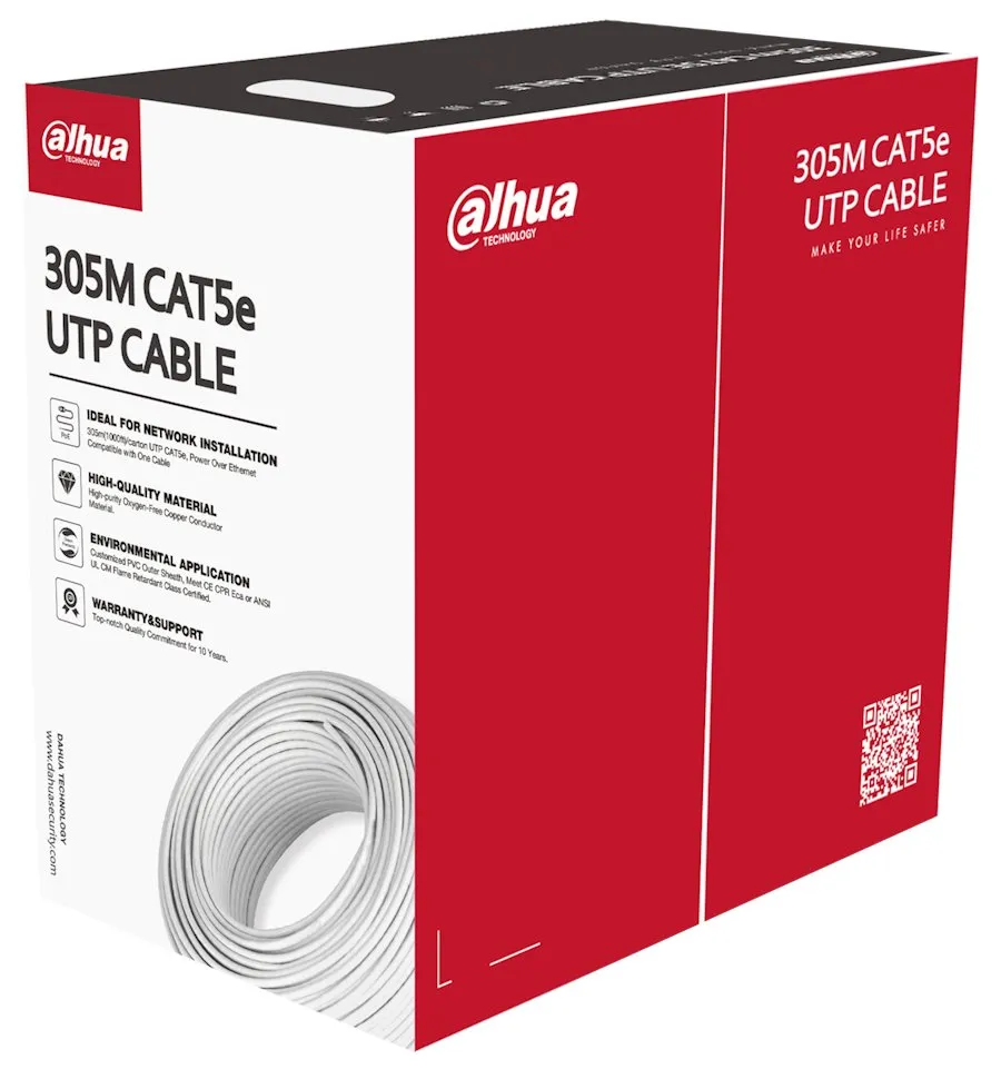 Dahua kabel UTP, Cat5e, drát, 4pár, PVC, Dca, bílý, balení 305m, vodiče 0,45mm