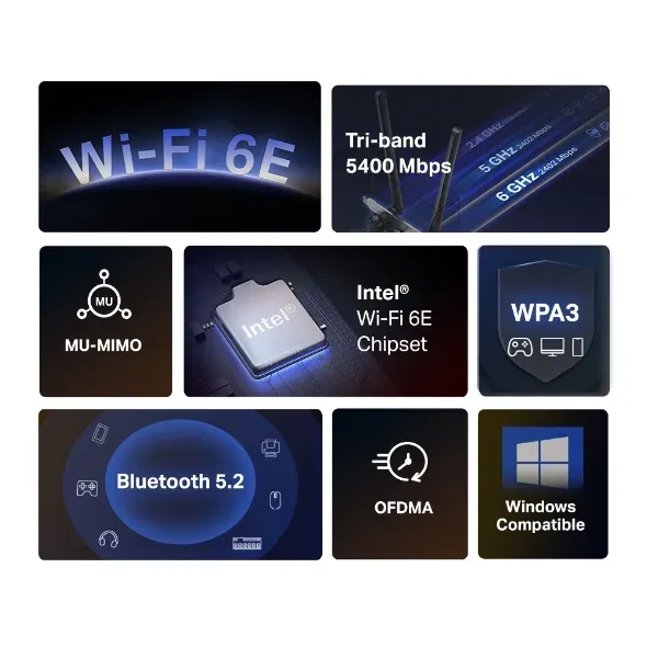 MERCUSYS MA86XE WiFi6E PCIe adapter (AXE5400,2,4GHz/5GHz/6GHz,Bluetooth5.3)