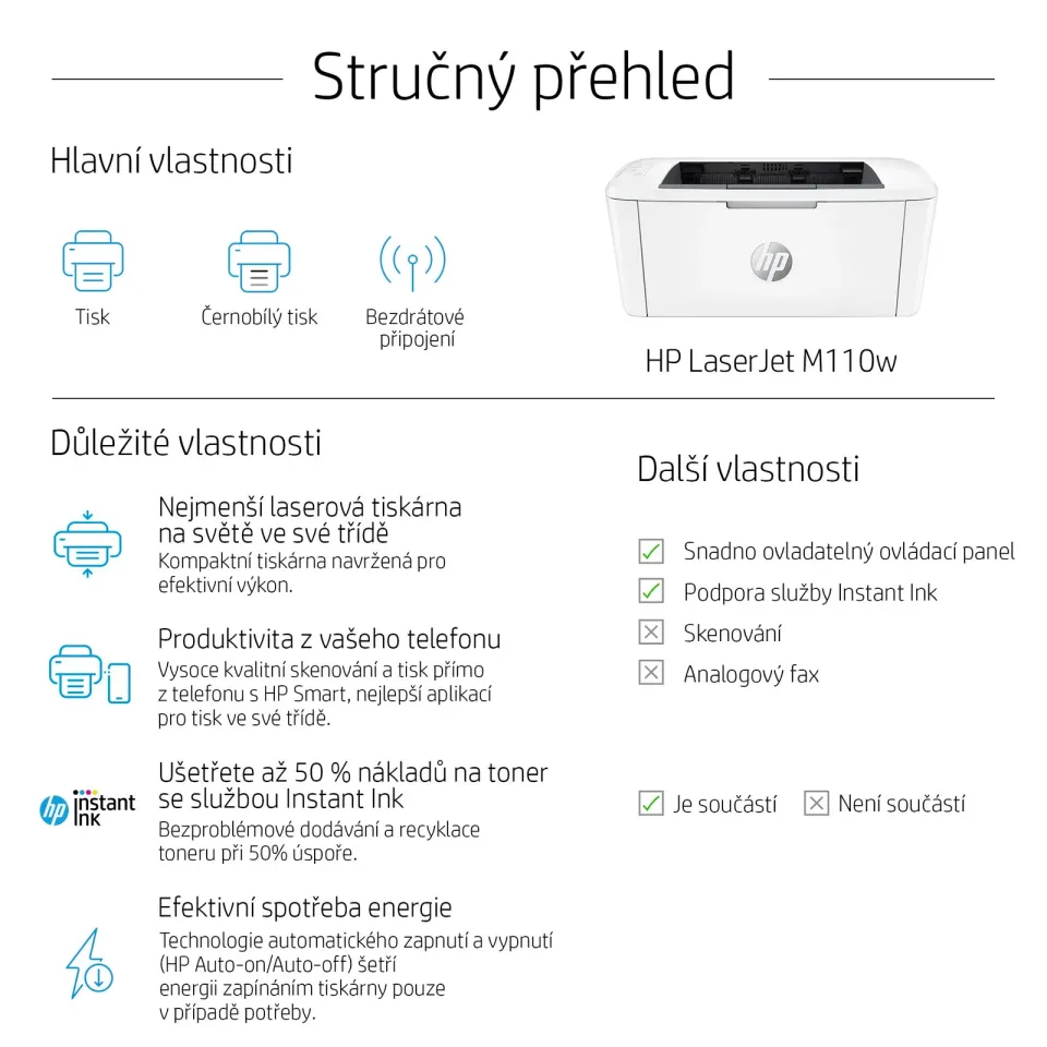 HP LaserJet M110w/ čb/ A4/ 20ppm/ 600x600dpi/ USB/ BT/ wifi/ AirPrint