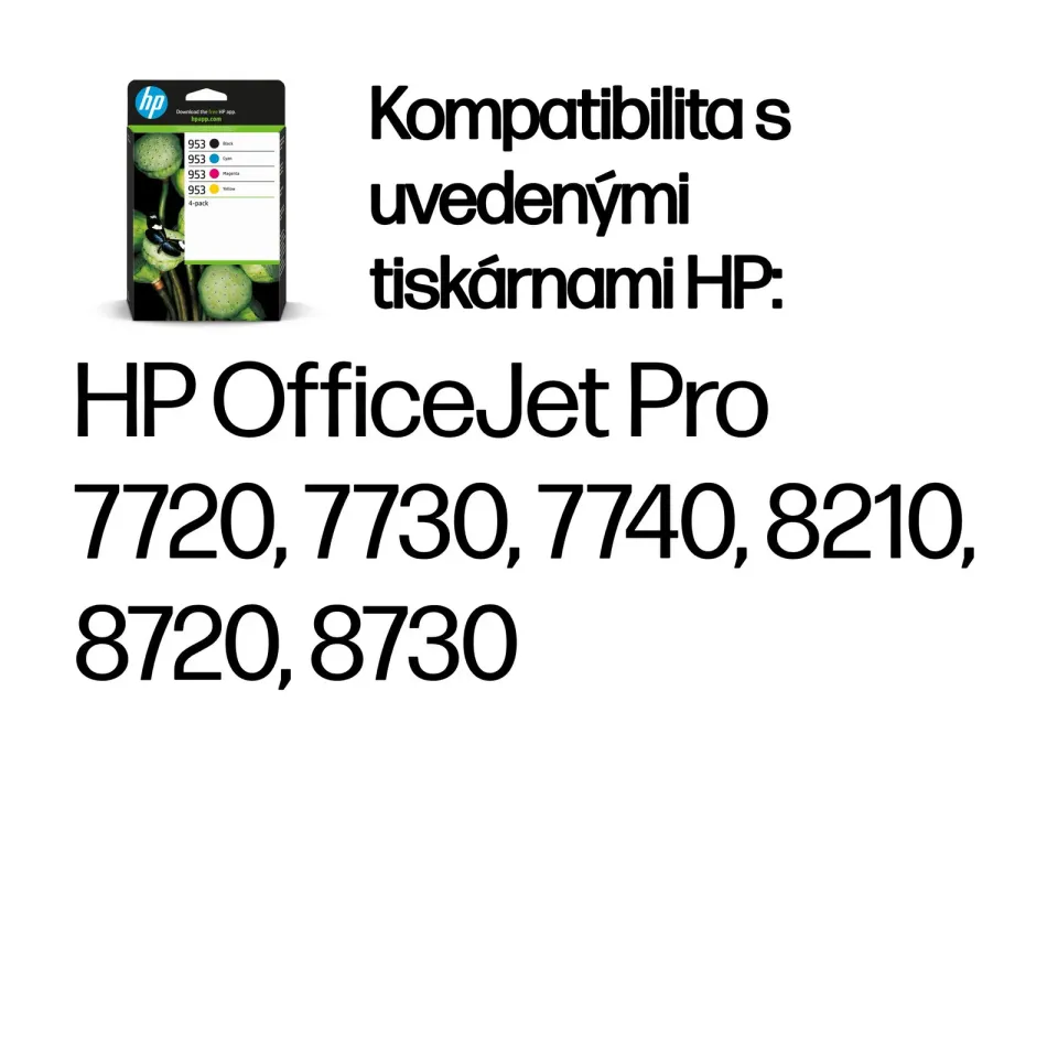 HP 6ZC69AE náplně č.953 CMYK (4pack = černá + CMY) (pro OfficeJet Pro 7720, 7740, 8210, 8710,8715, 8720,8725, 8730, 8740)