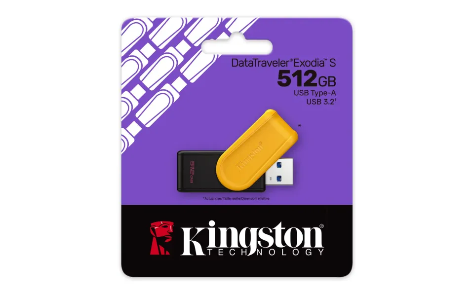 KINGSTON 512GB Portable USB 3.2 Gen 1 DataTraveler Exodia S (Black/Yellow)