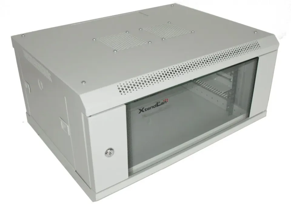 XtendLan 19" nástěnný rozvaděč 4U 600x450, nosnost 60 kg, skleněné dveře, svařovaný, šedý