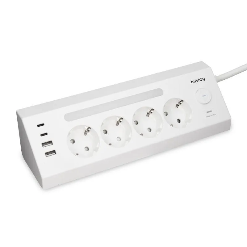 Nabíjecí stanice Huslog 15W 4xzásuvka, 2xUSB-C, 2xUSB, 1x LED světlo bílá