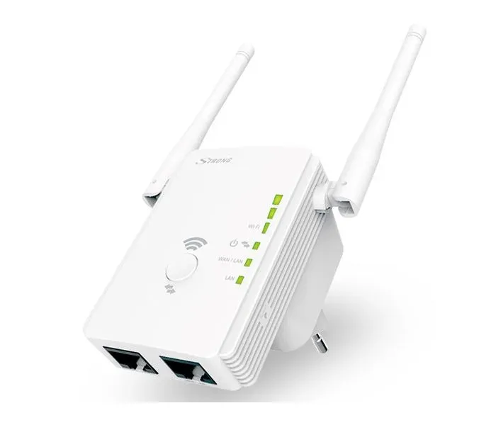 STRONG univerzální opakovač 300/ Wi-Fi standard 802.11b/g/n/ 300 Mbit/s/ 2,4GHz/ 2x LAN/ bílý