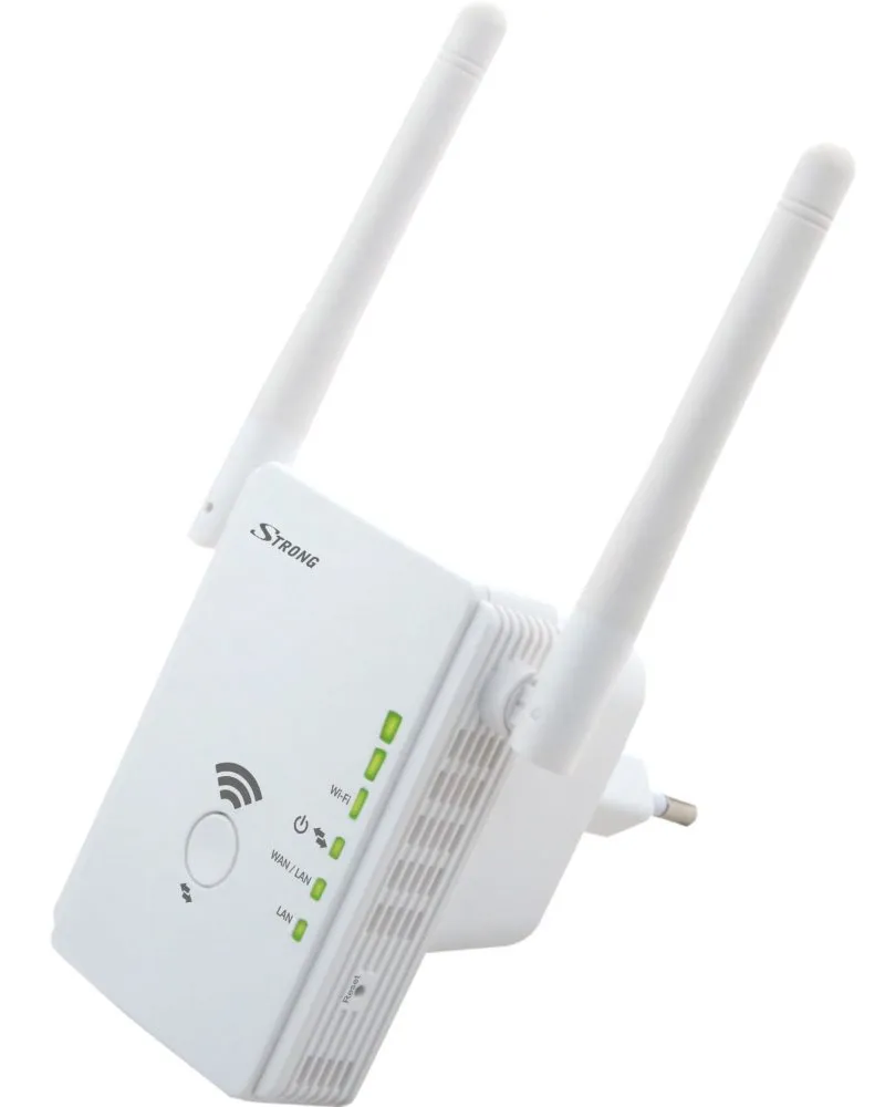 STRONG univerzální opakovač 300/ Wi-Fi standard 802.11b/g/n/ 300 Mbit/s/ 2,4GHz/ 2x LAN/ bílý