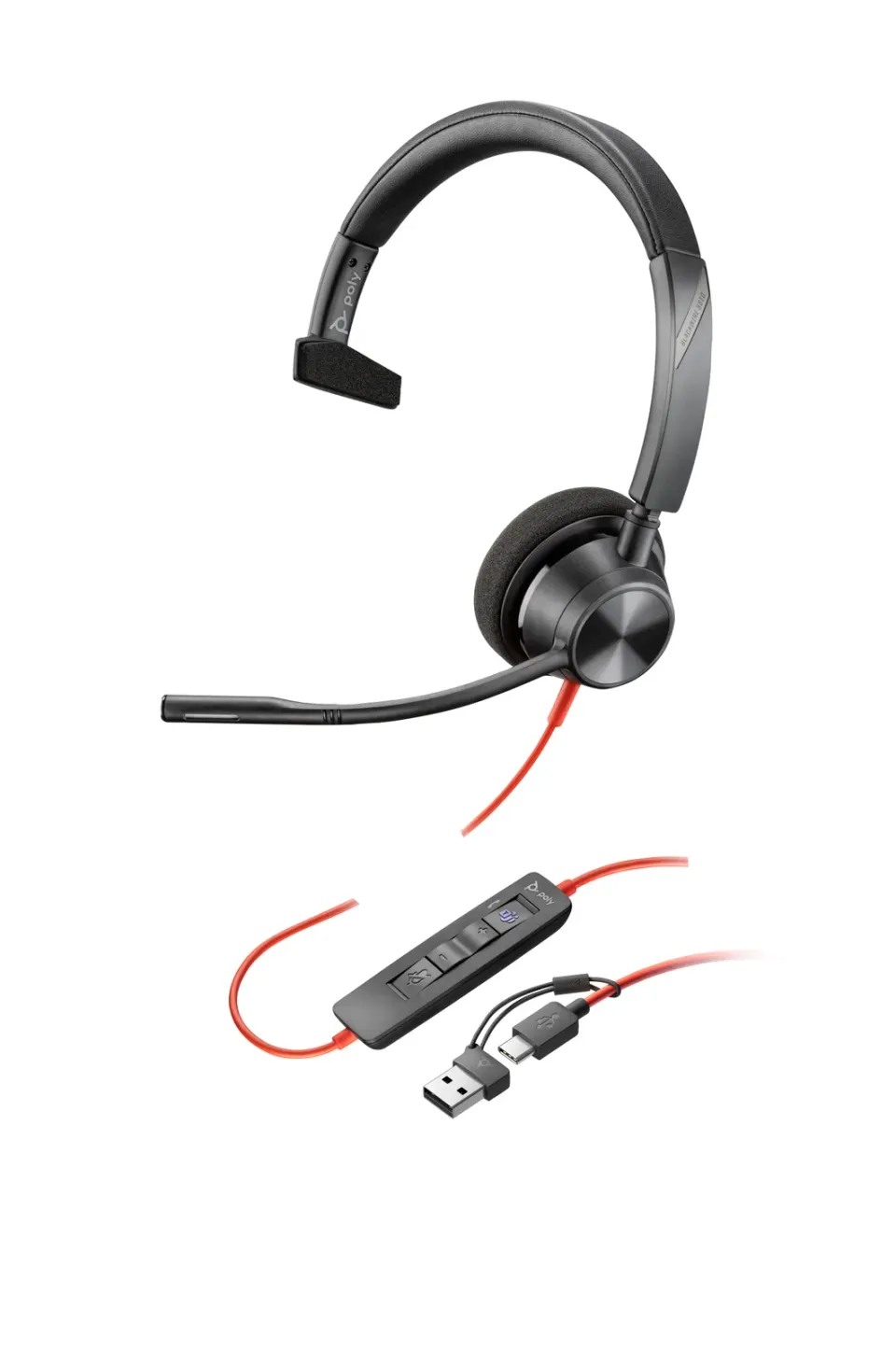 Poly Blackwire 3310 MS Teams náhlavní souprava, USB-C/A adaptér, mono