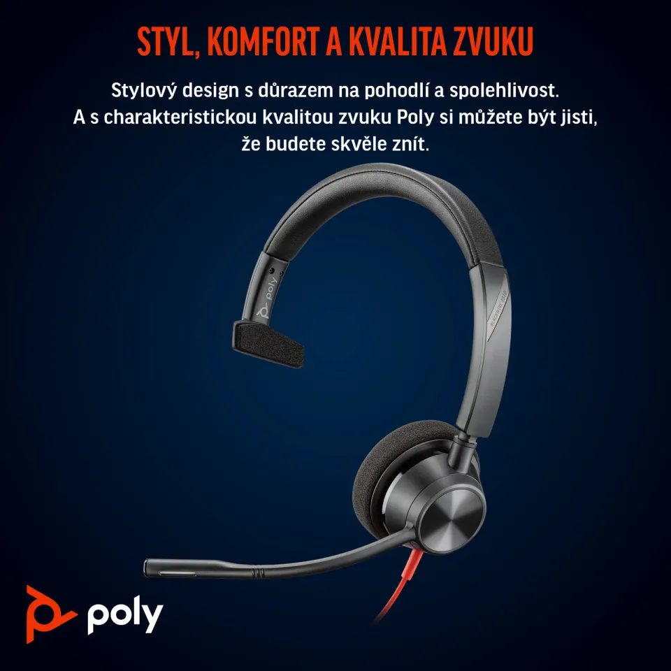 Poly Blackwire 3310 MS Teams náhlavní souprava, USB-C/A adaptér, mono