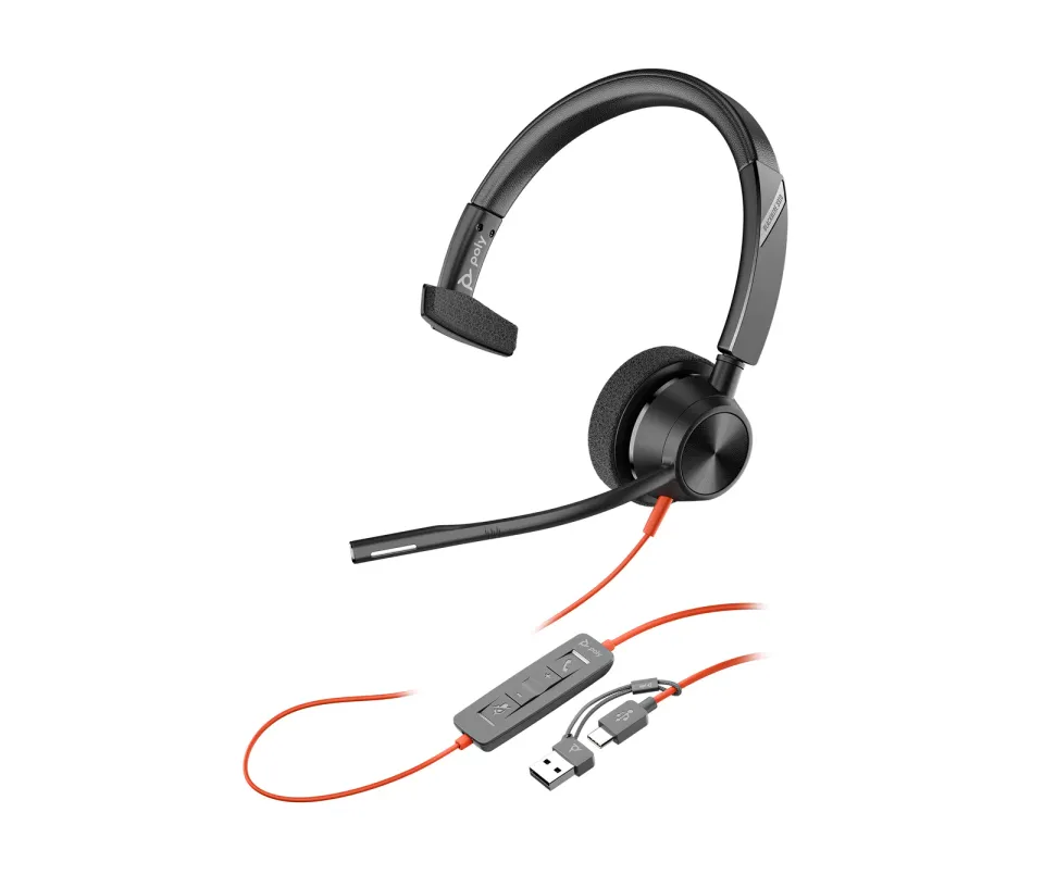 Poly Blackwire 3310 MS Teams náhlavní souprava, USB-C/A adaptér, mono