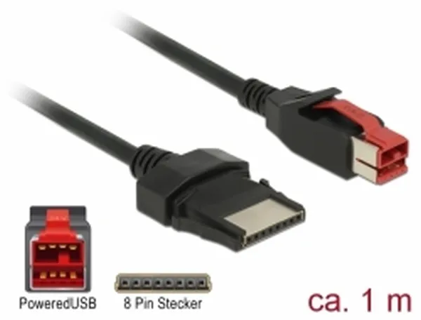 Delock PoweredUSB kabel samec 24 V > 8 pin samec 1 m pro POS tiskárny a terminál