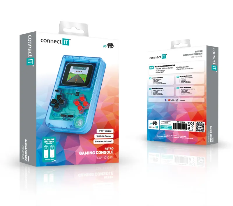 CONNECT IT RetroBit BLUE – Portable Game Console (168 Games)
