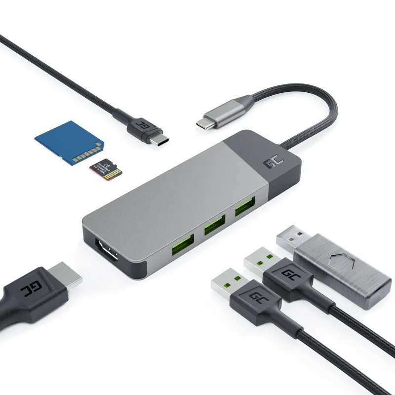 Green Cell Adapter HUB Connect 7in1 (3xUSB-A 3.1 HDMI 4K 60Hz USB-C PD 85W) for
