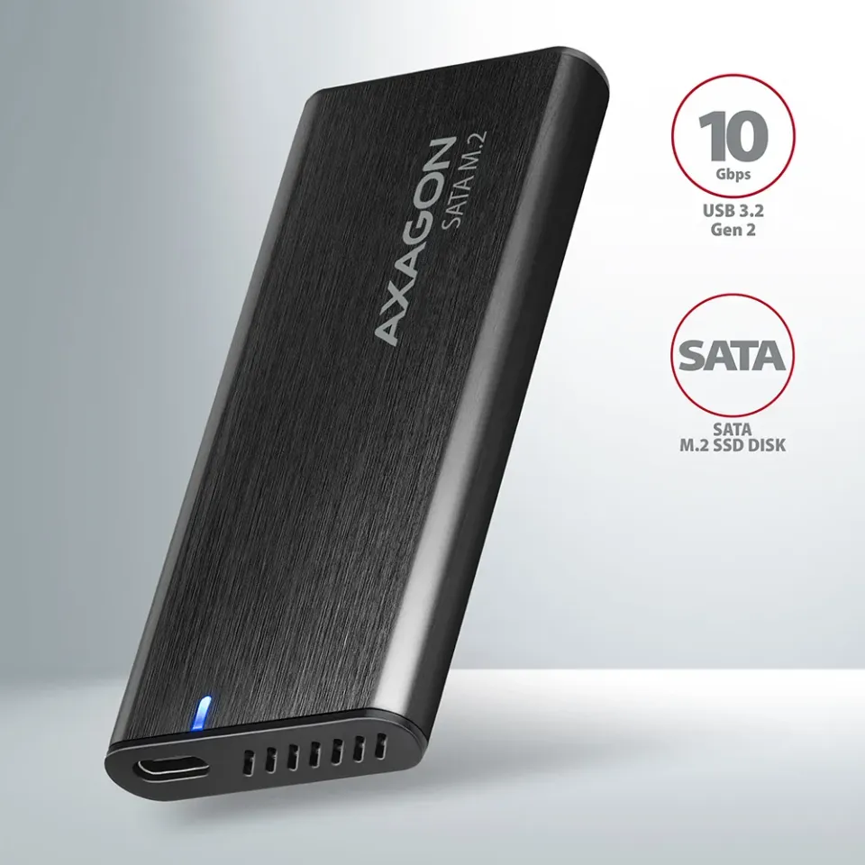 AXAGON EEM2-SBC Superspeed+ USB-C - M.2 SATA SSD, externí kovový box pro M.2 SAT