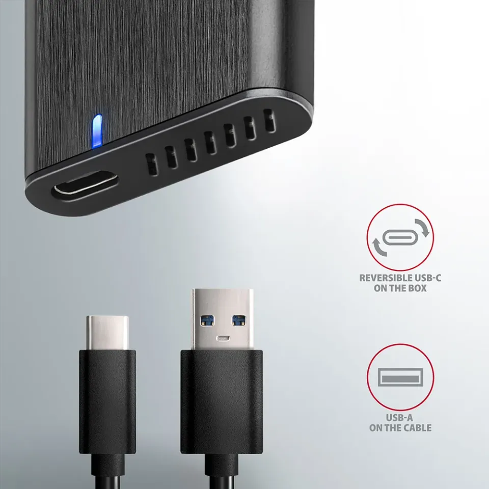 AXAGON EEM2-SBC Superspeed+ USB-C - M.2 SATA SSD, externí kovový box pro M.2 SAT