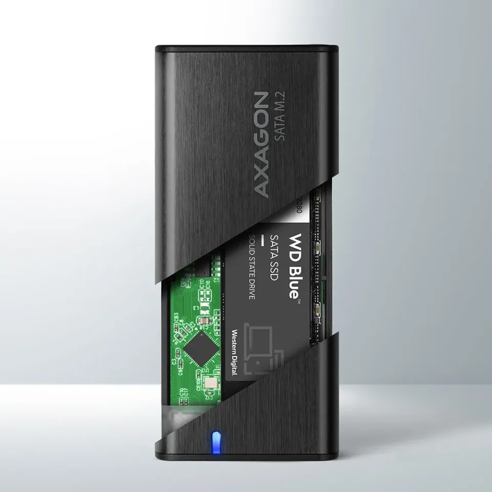AXAGON EEM2-SBC Superspeed+ USB-C - M.2 SATA SSD, externí kovový box pro M.2 SAT