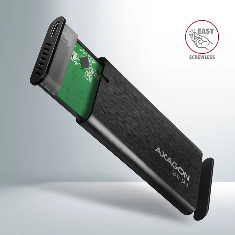 AXAGON EEM2-SBC Superspeed+ USB-C - M.2 SATA SSD, externí kovový box pro M.2 SAT