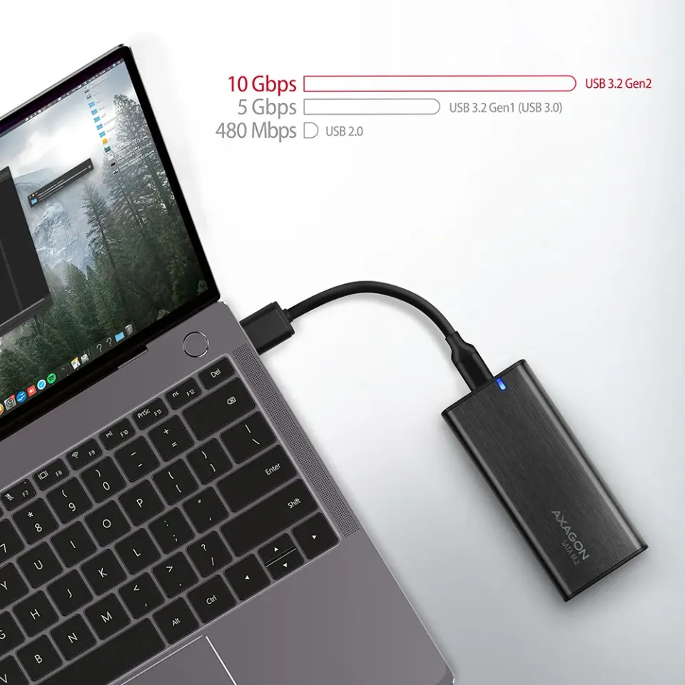 AXAGON EEM2-SBC Superspeed+ USB-C - M.2 SATA SSD, externí kovový box pro M.2 SAT