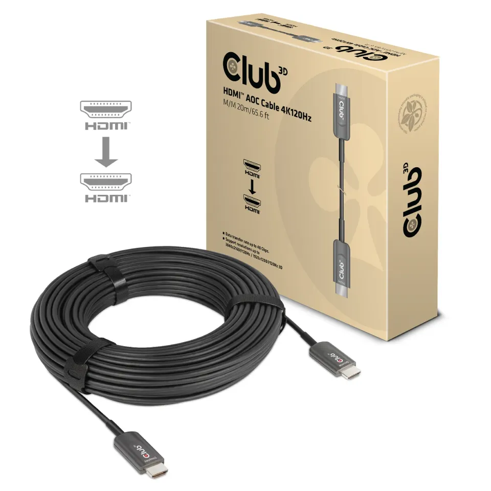 Club3D Kabel prodlužovací Ultra Rychlý HDMI™ Certifikovaný AOC kabel 8K60Hz (M/M), 4K120Hz, 20m, černá