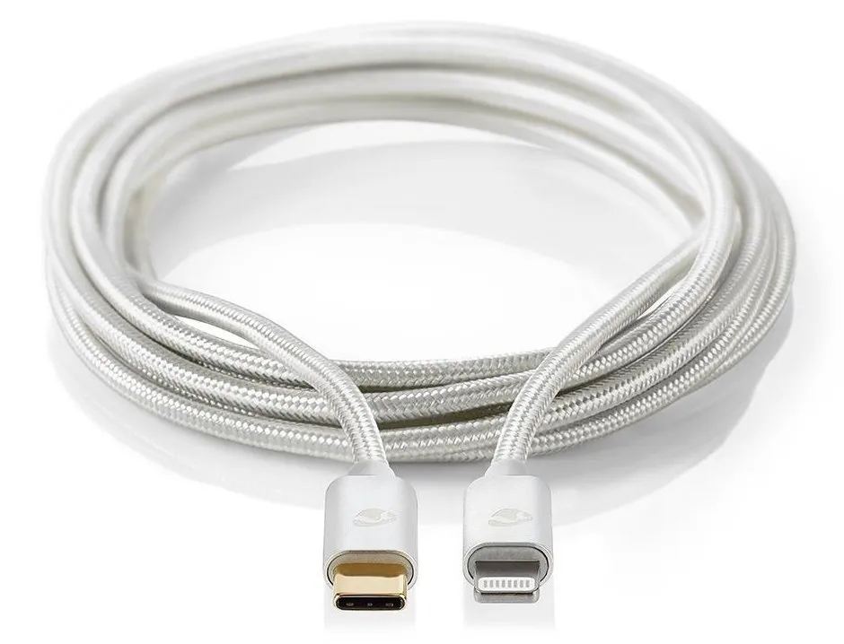 NEDIS PROFIGOLD Lightning/USB 2.0 kabel/ Apple Lightning 8pinový - USB-C zástrčka/ nylon/ stříbrný/ BOX/ 2m