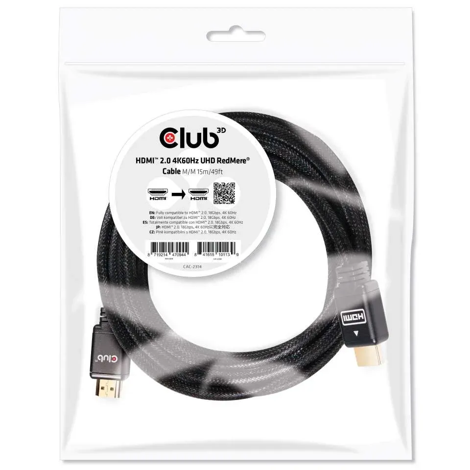 Club3D Kabel HDMI 2.0 aktivní, High Speed 4K UHD, Redmere (M/M), 15m, 28 AWG