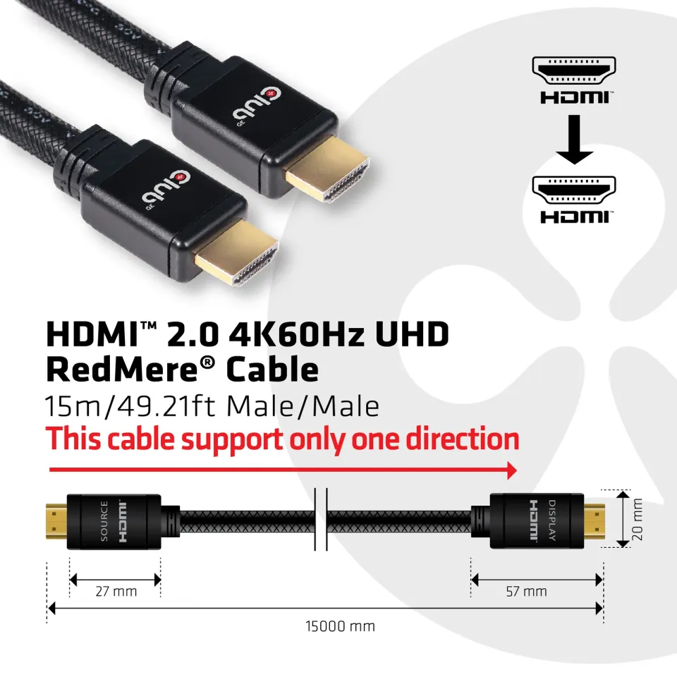 Club3D Kabel HDMI 2.0 aktivní, High Speed 4K UHD, Redmere (M/M), 15m, 28 AWG