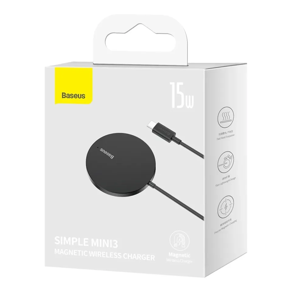 Baseus Bezdrátová nabíječka do sítě Simple Mini3 15W USB-C černá