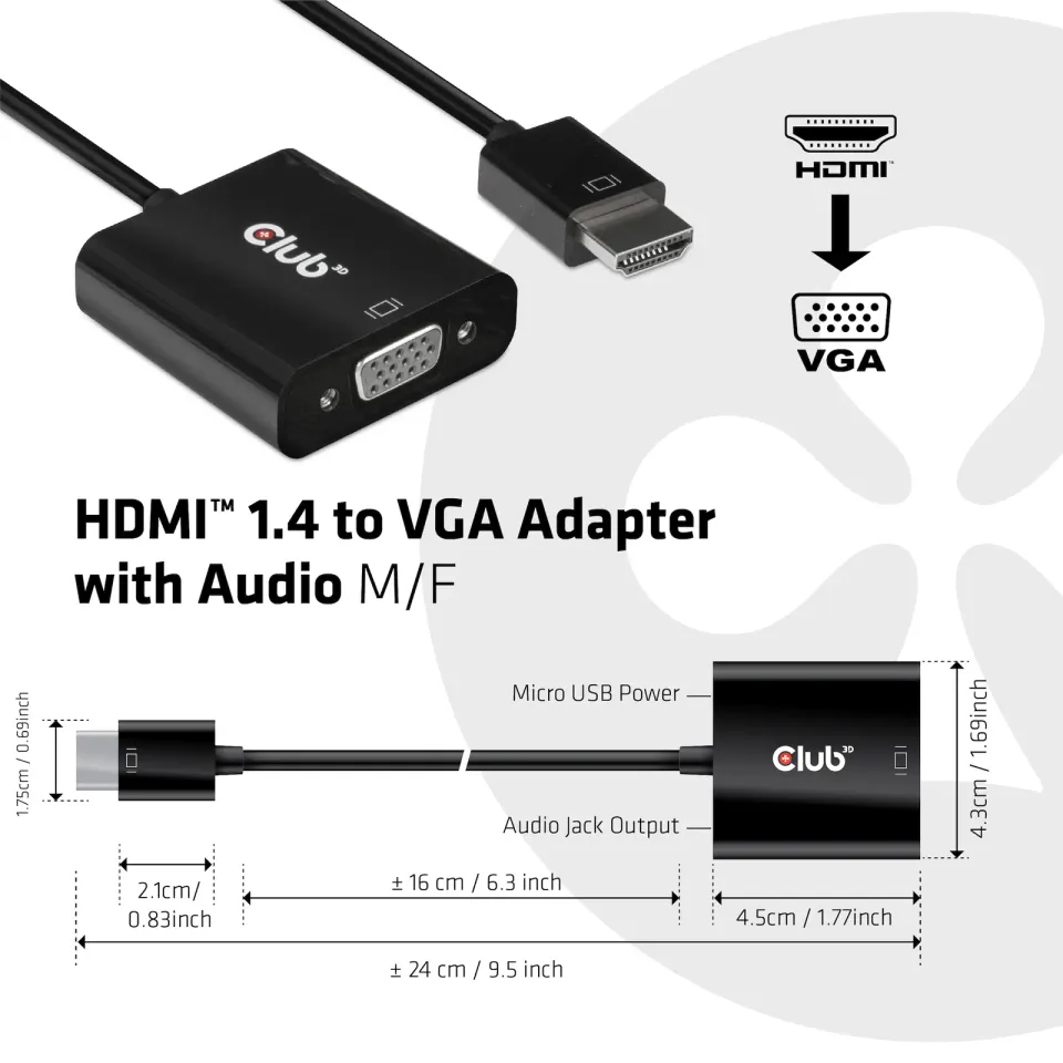 Club3D Adaptér HDMI 1.4 na VGA (M/F), Active with audio