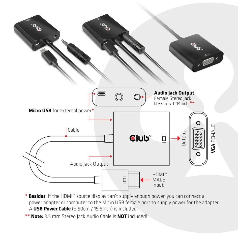 Club3D Adaptér HDMI 1.4 na VGA (M/F), Active with audio