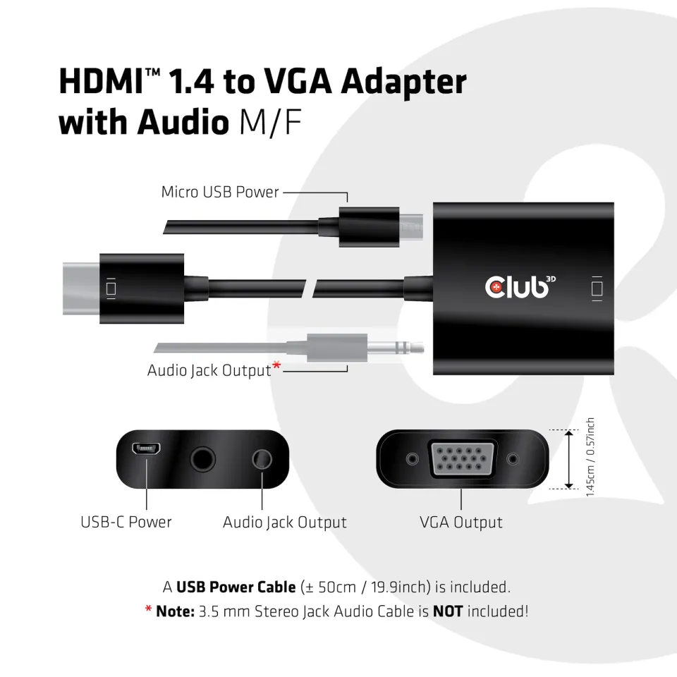 Club3D Adaptér HDMI 1.4 na VGA (M/F), Active with audio