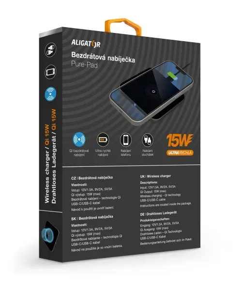 ALIGATOR bezdrátová nabíječka Aligator Pure-Pad 15W, černá