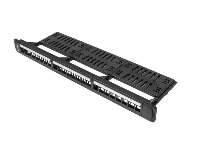 LANBERG 24PORTOVÝ PATCH PANEL 1U S ORGANIZÉREM PRO KEYSTONE MODULY ČERNÝ