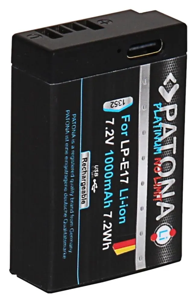 PATONA baterie pro foto Canon LP-E17 1000mAh Li-Ion Platinum USB-C nabíjení
