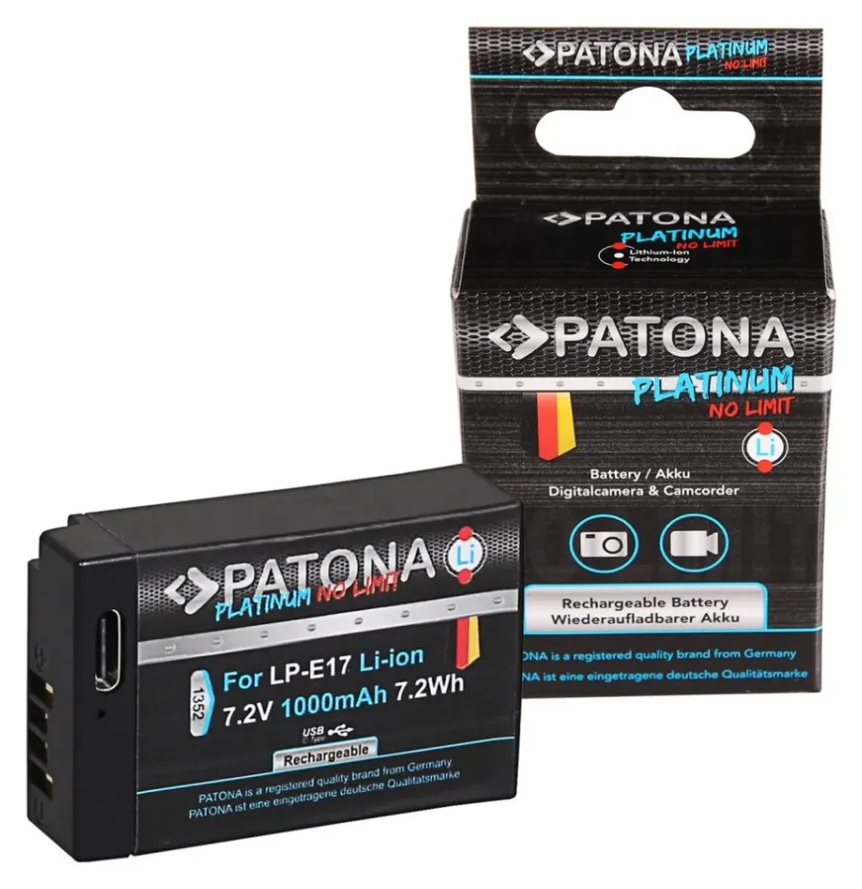 PATONA baterie pro foto Canon LP-E17 1000mAh Li-Ion Platinum USB-C nabíjení