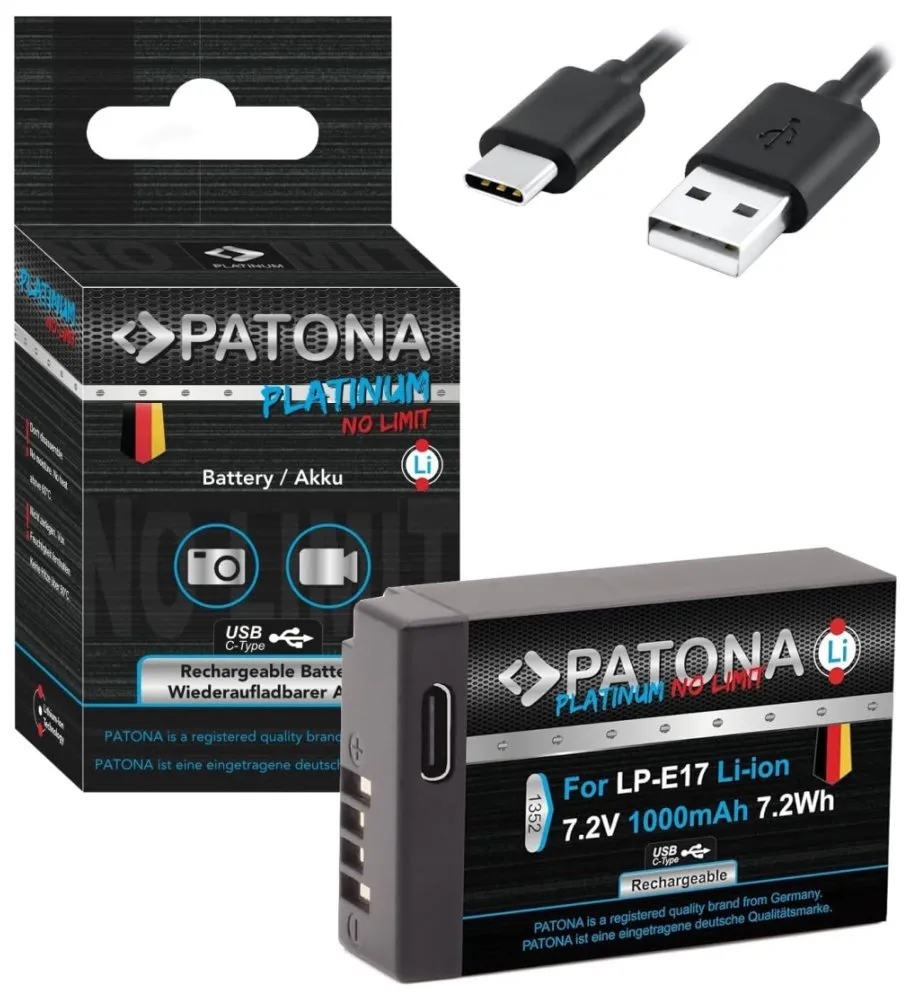 PATONA baterie pro foto Canon LP-E17 1000mAh Li-Ion Platinum USB-C nabíjení