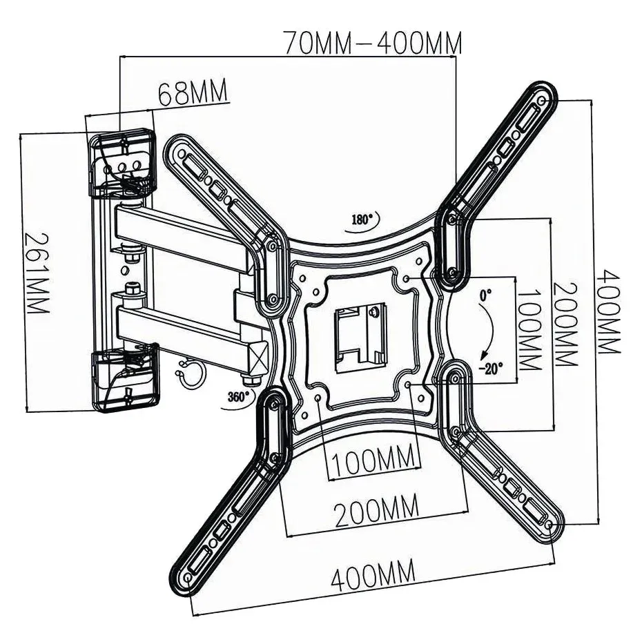 NEDIS nástěnný držák pro LCD a TV/ 23 - 55 "/ nosnost 30 kg/ náklon ± 20°/ otáčení 180°/ kloubový (3 klouby)