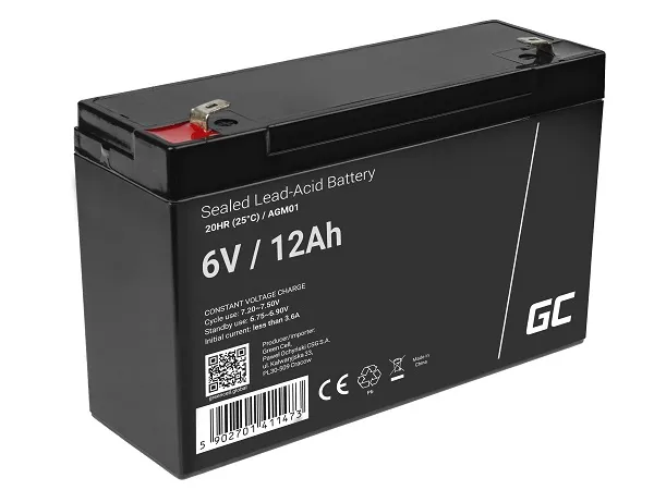 Green Cell AGM VRLA 6V 12Ah maintenance-free battery for the alarm system, cash