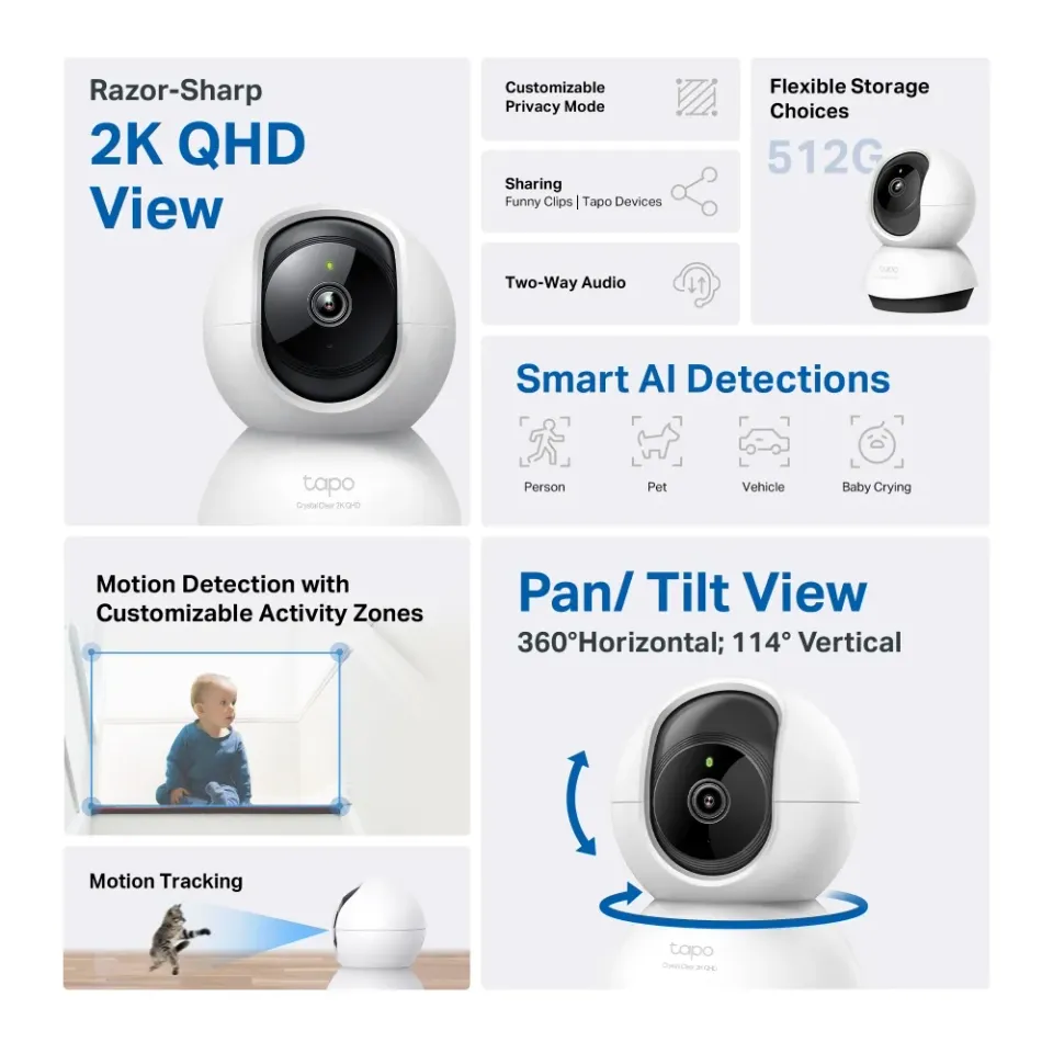 TP-LINK Tapo C220 - IP kamera s naklápěním a WiFi, 4MP (2560 * 1440), ONVIF
