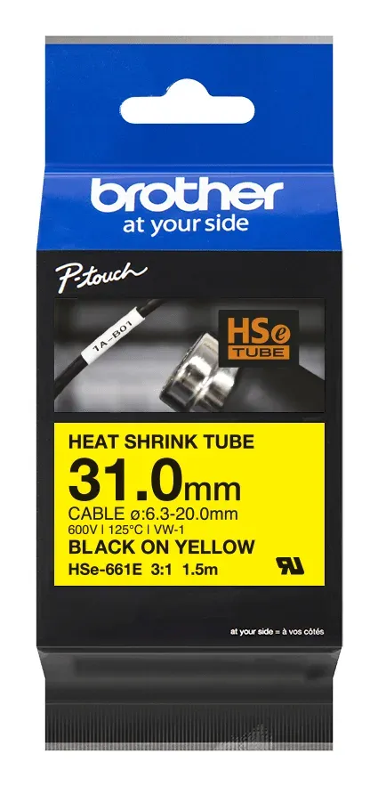 HSE-661E - černý tisk na žluté, šířka 31,0 mm
