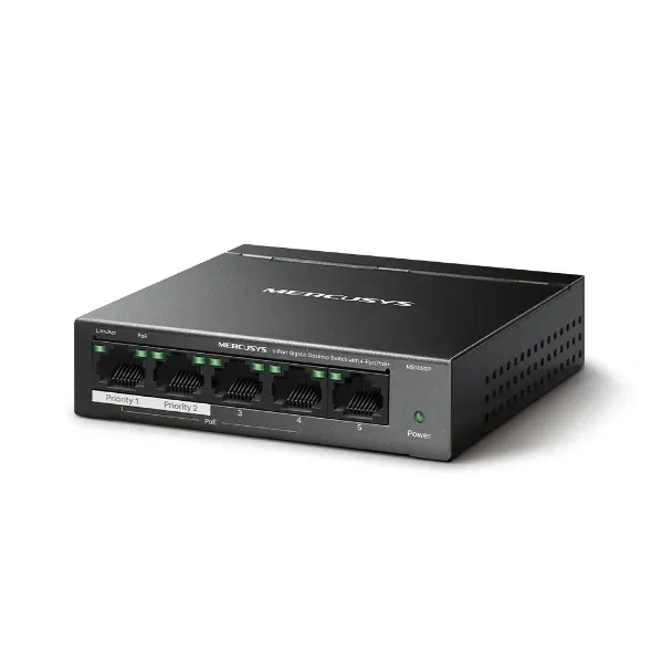 MERCUSYS MS105GP - 5portový gigabitový stolní switch s 4 porty PoE+, 5× 10/100/1