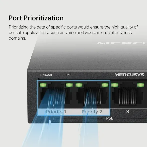MERCUSYS MS105GP - 5portový gigabitový stolní switch s 4 porty PoE+, 5× 10/100/1