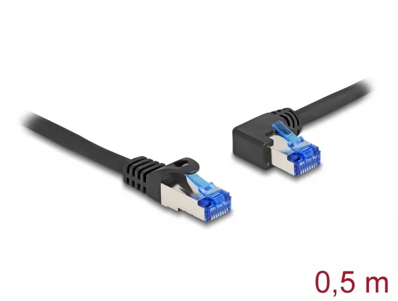 Delock Síťový kabel rozhraní RJ45 Cat.6A, S/FTP, přímý / levý pravoúhlý, 0,5 m,
