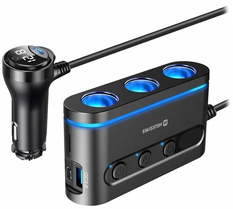 Swissten autoadaptér s výstupem 3x cl, 2x ucb-c pd a 1x usb-a qa 3.0, 108w - 216w