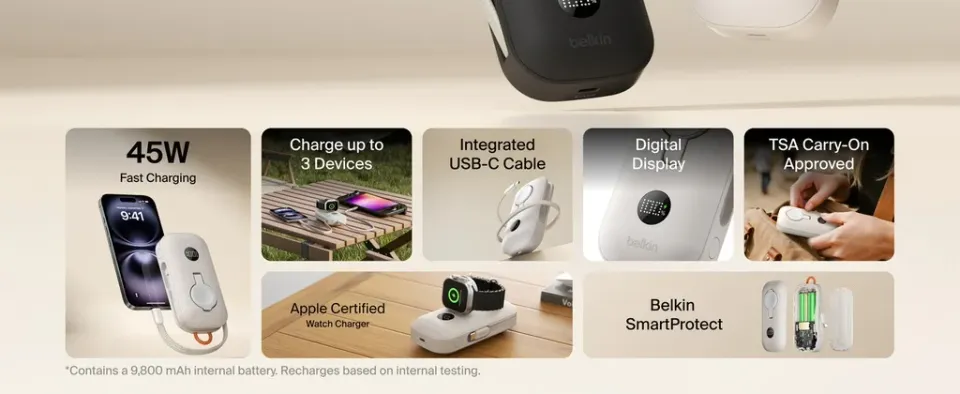 Belkin BOOST CHARGE PRO Bezdrátové nabíjení pro Apple Watch + USB-C PowerBanka,
