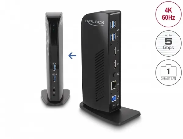 Delock Dokovací stanice USB, duální DisplayPort, 4K / USB 3.2 / LAN / Audio (Dis