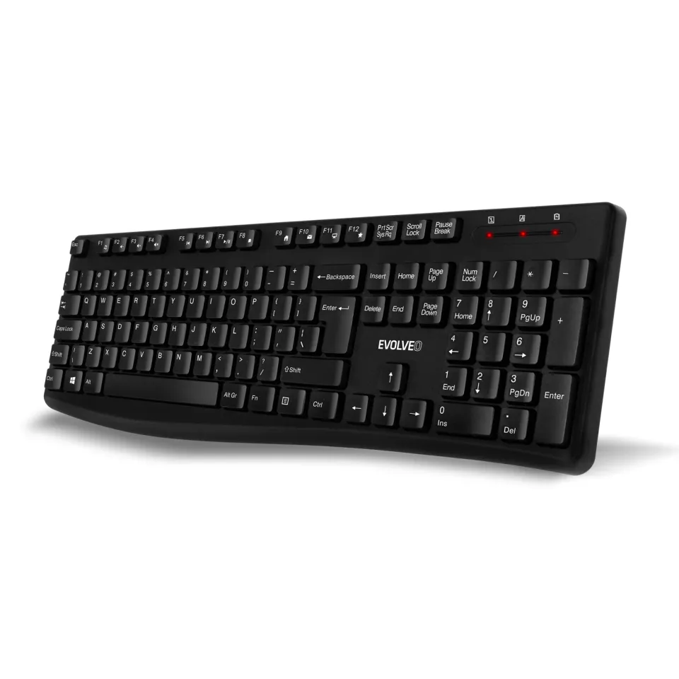 EVOLVEO K1050, bezhlučný set bezdr. klávesnice a myši, US INTL, černá