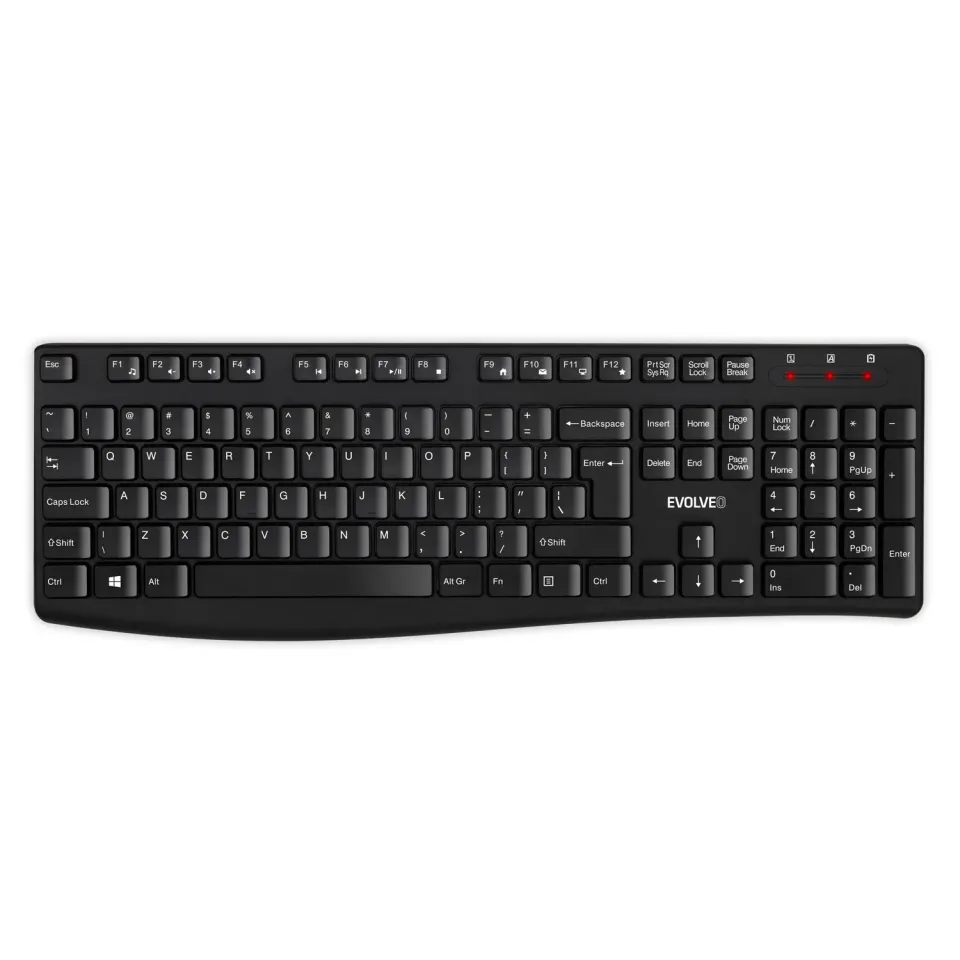 EVOLVEO K1050, bezhlučný set bezdr. klávesnice a myši, US INTL, černá