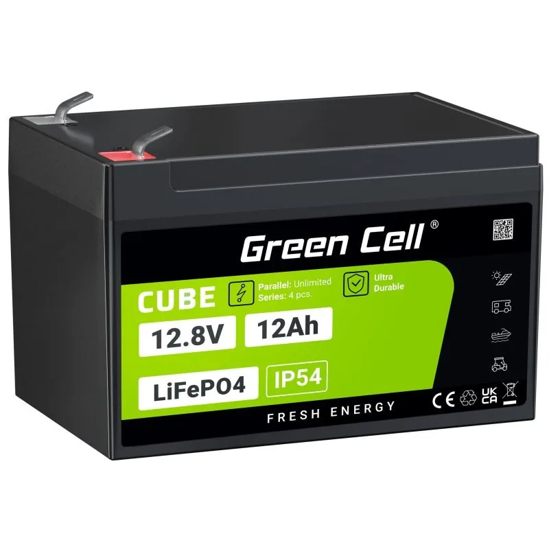 Green Cell CUBE LiFePO4 baterie pro volný čas 12Ah 12,8V 153,6Wh solární baterie