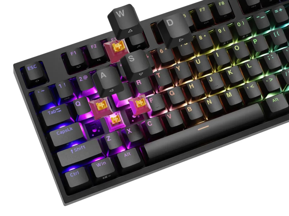 Herní mechanická klávesnice Genesis THOR 404/RGB/Outemu Peach Silent/Drátové USB-A/US layout/Černá