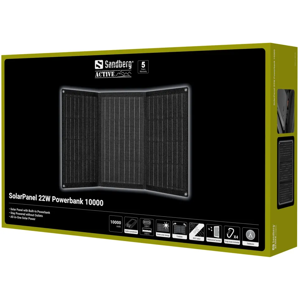 Sandberg SolarPanel 22W Powerbank 10000 mAh, solární powerbanka, černá