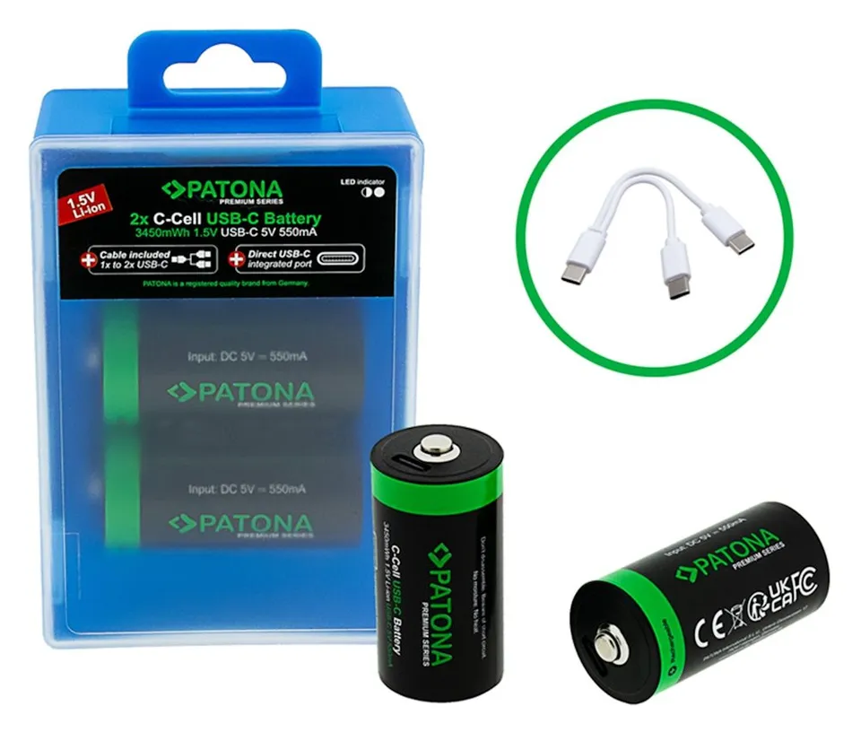 PATONA nabíjecí baterie LR14 (C) Li-lon 2300mAh 1,5V s USB-C nabíjením, 2ks v balení