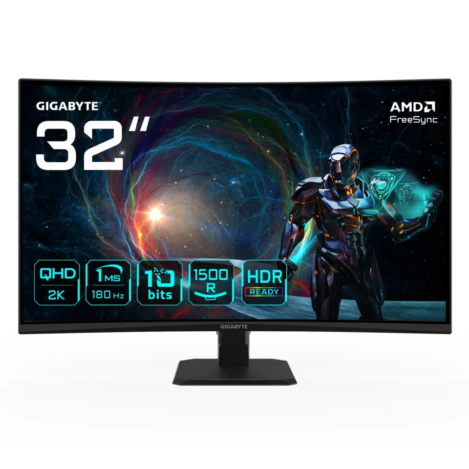 GIGABYTE LCD - 32" Gaming monitor GS32QCA, Prohnutý VA 1500R, 2560x1440 QHD, 180Hz, 3500:1, 250cd/m2, 1ms, 2xHDMI, 1xDP